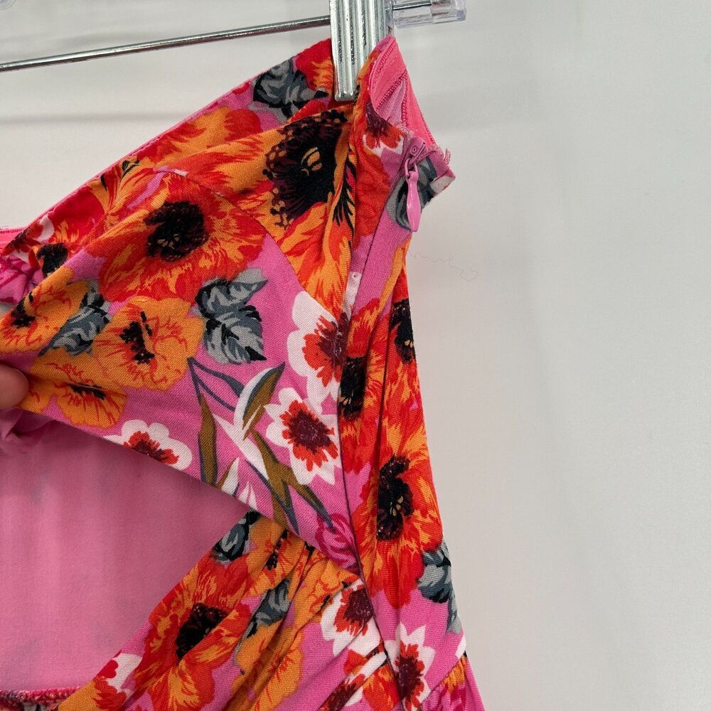 PETAL + PUP Pink Orange Sarai Floral Cutout Strapless Tiered Maxi Dress Size 10 - Picture 8 of 10
